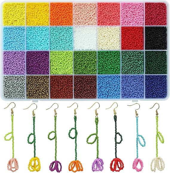 Size 2mm Seed Beads 28 Colors About 22400pcs in a 28-Grids Box,12/0 Round Glass Seed Beads for Jewelry Making