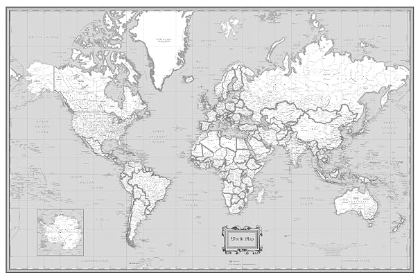 CoolOwlMaps World Wall Map Classic Black 36"Wx24"H Laminated