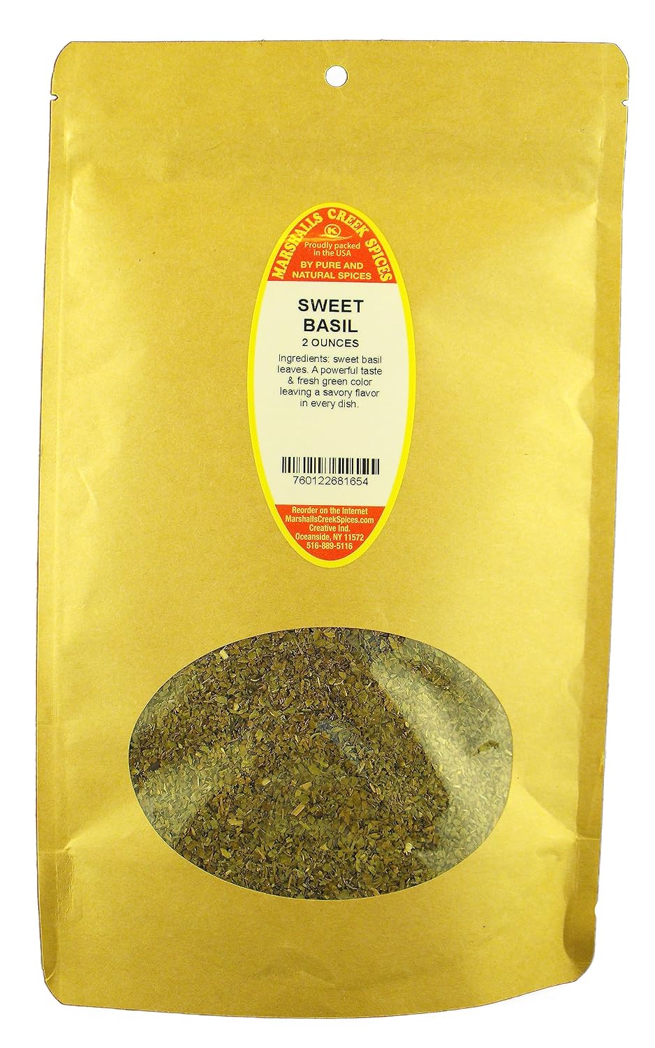 Marshalls Creek Spices BASIL SWEET, SWEET BASIL 2 ounce ECO Friendly Kraft Stand-up Pouch