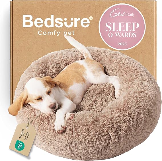 Bedsure Calming Small Dog Bed Donut Washable Cat&Puppy Bed,23 inches Camel