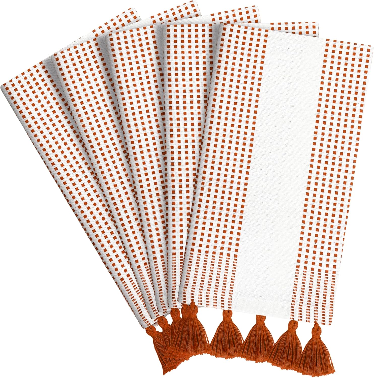 Rust Decorative Dotted Kitchen Towels 40x66 cm, 5 Pack, Quick-Dry, 100% Cotton Dish Towels with Tassels, Ultra Absorbent & Soft for Cleaning, Drying Dishes, and Everyday Use