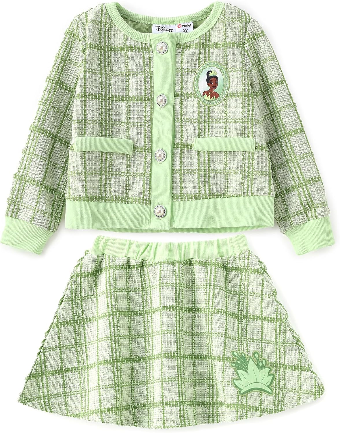 Disney Frozen Elsastic Princess Moana Minnie Toddler Girl 2 Piece Costume Kids Pearl Button Knit Top & Tweed Skirt Set 2-13