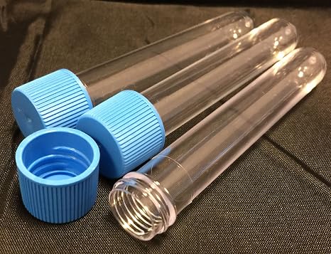 Clear Plastic Test Tubes, size: 100mm x 16mm, volume: 10ml, Round Bottom with Screw Caps x 50