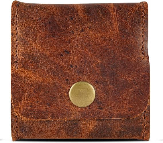 Leather Squeeze Coin Purse, Vintage Pouch, Unisex | Full-grain leather, squeeze-open closure, 3x3x0.4 in, holds change & small items, minimalist wallet