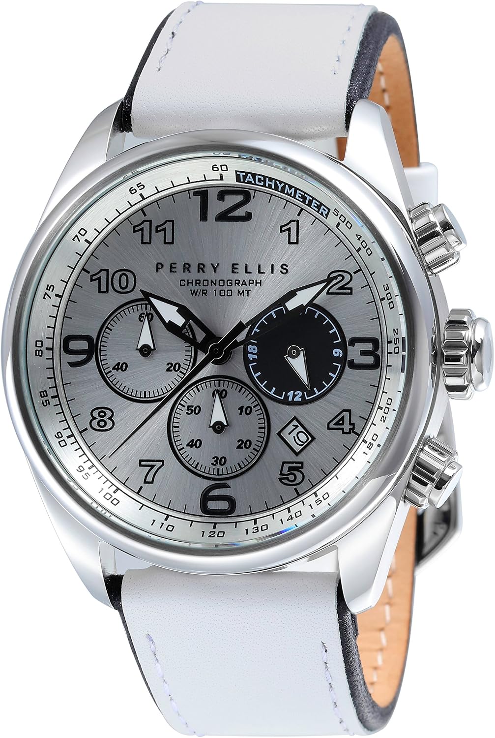 Perry Ellis Mens Watch GT Chronograph Quartz Luminous Watch with Date Genuine Leather Band Waterproof