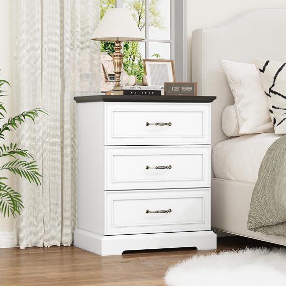 Thacuok 3 Drawer Dresser for Bedroom, 24" Wide Wooden Chest of Drawers, Rustic Farmhouse Dresser with Large Drawers & Metal Handles, Modern Storage Organizer for Closet, Living Room, Hallway, White