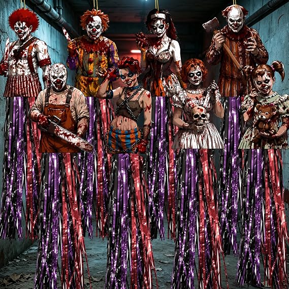 8 Pcs Evil Clown Halloween Hanging Decorations, 39 Inch Scary Clown Decors