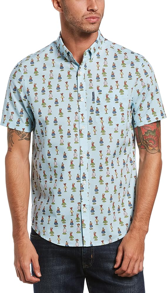 Original Penguin Mens Hula Girl Cabana Print Short Sleeve Button-Down Shirt
