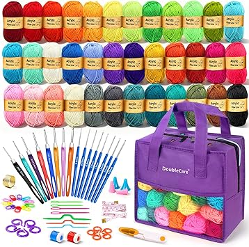90Pcs Crochet Kit for Beginners Adults,1575 Yards 36 Colors Yarn for Crochet,54Pcs Crochets Accessories Set including Ergonomic Hooks for DIY Amigurumi,Scarves,Granny Squares,Gift for Christmas,Purple