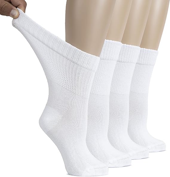 Hugh Ugoli Women's Cotton Diabetic Crew Socks, Wide, Thin, Loose Fit and Stretchy, Seamless Toe & Non-Binding Top, 4-8 Pairs