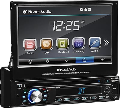 Planet Audio P9759B Single Din, Touchscreen, Bluetooth, DVDCDMP3USBSD AMFM Car Stereo, 7 Inch Digital LCD Monitor, Detachable Front Panel, Wireless Remote