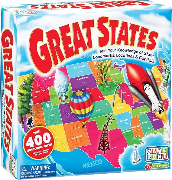 Game Zone Great States - Fun and Educational Geography Game for Ages 7+ An Engaging Way to Learn about the 50 States with Friends and Family