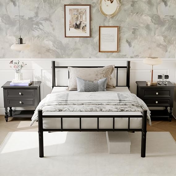 Metal Bed Frame,14Inch Twin Size Bed Frame with Storage Space,Heavy Duty Sturdy Mattress Foundation,Easy Assembly,No Box Spring Needed