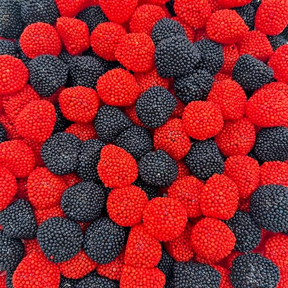 Berries Gummy Candy, Red and Black Chewy Candy Bulk, 2 Lb Bag | Strawberry and Blackberry Crunchy Gummies