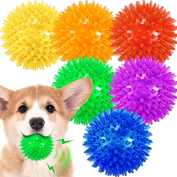 6-PACK Squeaky Dog Toy Balls Puppy Chew Toys for Teething, Spiky Medium Small Dogs, Durable Aggressive Chewers