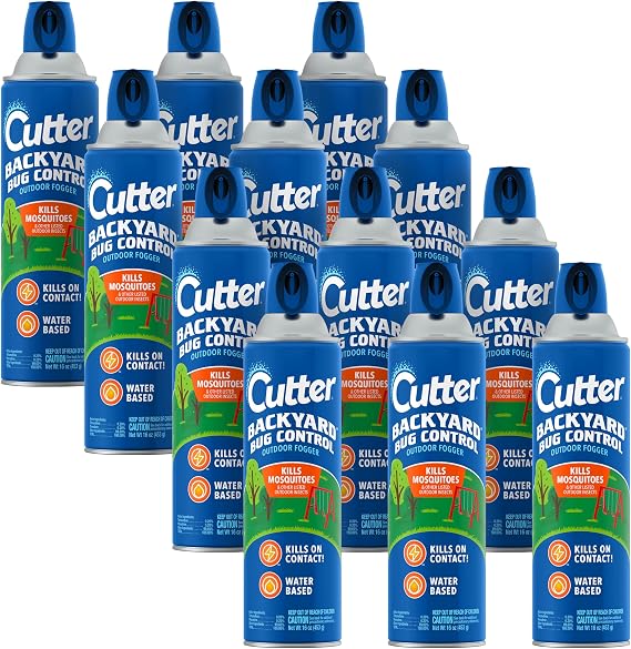 Cutter Backyard Bug Control Outdoor Fogger 16 Oz, 12 Pack | Kills Mosquitoes, Gnats, Flies, Wasps & More, For Decks, Patios & Picnic Areas, Treats up to 1,200 Cu Ft