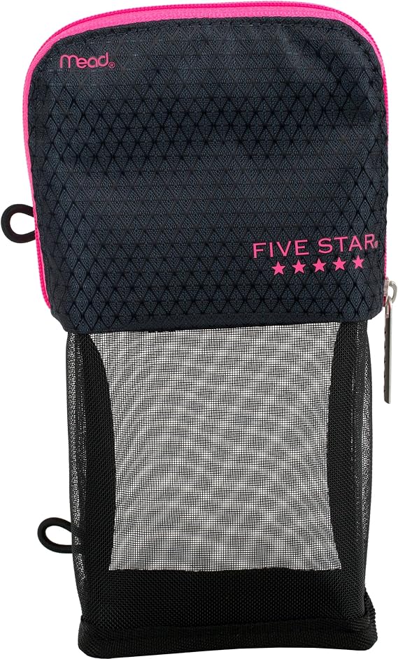 Five Star Pencil Pouch, Pen Case, Stand 'N Store Zipper Pouch, Fits 3-Ring Binder, Storage Organizer for Supplies Earbuds Chargers Cables Makeup, Navy/Pink (505160B-ECM)