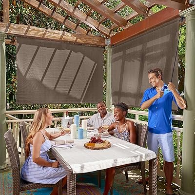 Coolaroo Outdoor Roller Shade with Wand - 90% UV Block Breathable Light Filtering Shade for Patio or Porch, Fade-Resistant, Mold-Resistant Easy-Clean Fabric, 6ft x 6ft, Mocha