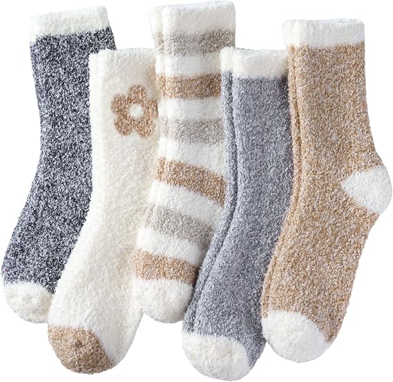 Fuzzy Socks for Women, Fluffy Cozy Winter Slipper Socks 5 Pairs