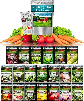 Vegetable & Fruit Seed Survival Pack, 20 Varieties, 10,000 Seeds, Long-Term Storage Container, Online Resources, Gardening Gift Set 20 Plastic Seed Packets, 2,500 Seeds