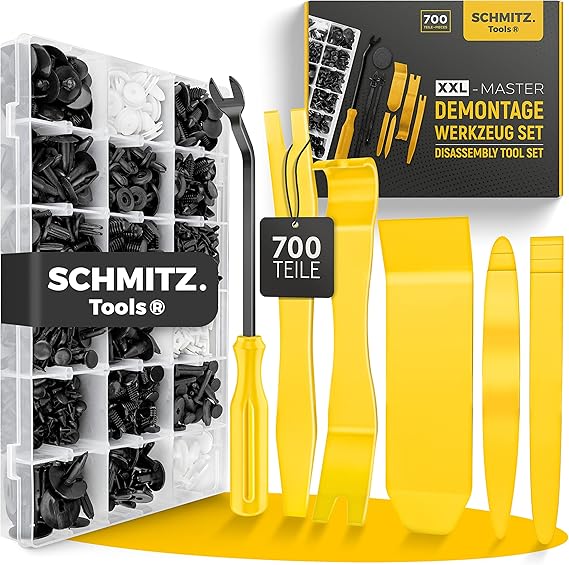 SCHMITZ.Tools - Car Mounting Clips Universal Door Trim Clips Bumper Trims Fixing Clips Plastic Clips Set with Release Tool Cable Ties and Sponge Cushion