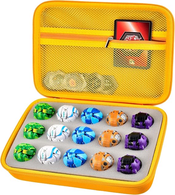 Comecase 15-Slot Case for Bakugan Figures and Cards with Mesh Pocket-Yellow