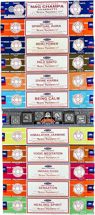 Satya Incense Sticks Set of 12 - Nag Champa, Palo Santo, Rose, Jasmine