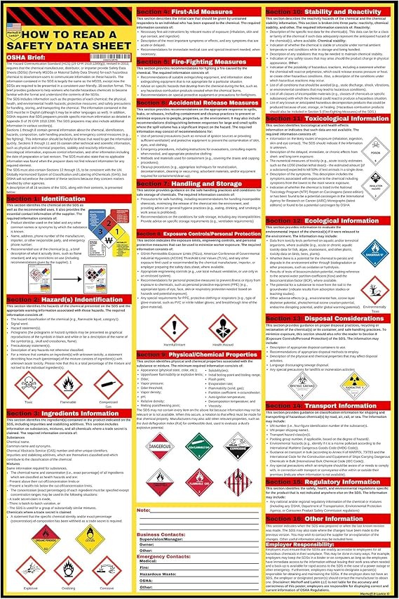 How to Read A Safety Data Sheet (SDS/MSDS) Poster | English 2026 | 36x24 in