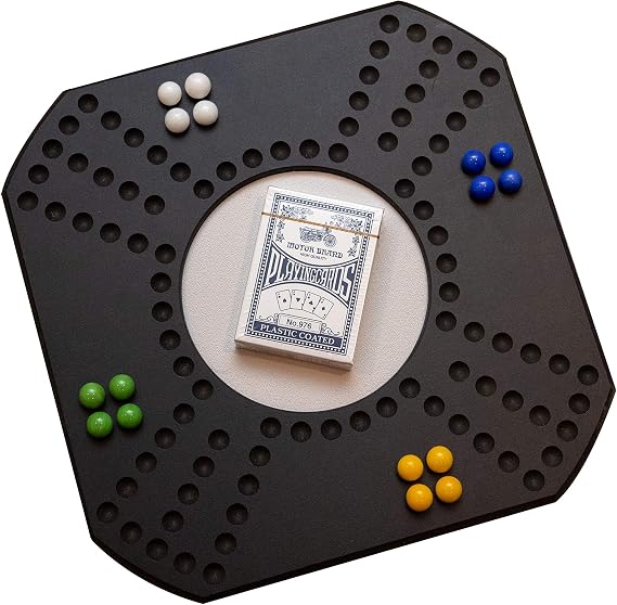Jackaroo Board Game with Marbles and Cards - New Game for Families and Friends Board Black with White Middle 11.5" x 11.5"