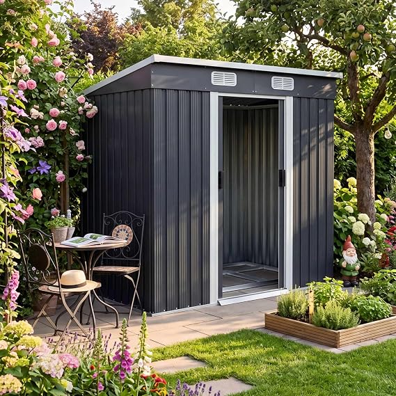 Deuba garden shed galvanised metal 3.35 m³ incl. sliding door and foundation metal tool shed in a range of colours