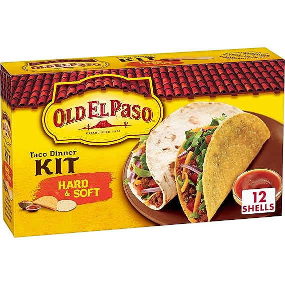 Old El Paso Hard & Soft Taco Dinner Kit, Meal Prep, 12 ct, 11.4 oz | 6 Hard Shells, 6 Flour Tortillas, Mild Sauce & Seasoning Mix, Makes 6 Servings, Ready in About 20 Minutes