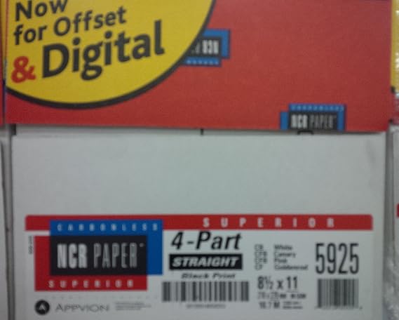 NCR Carbonless paper 1250 sets, 5000 sheets 8.5 x 11. CB White, CFB canary, CFB pink, CF Goldenrod