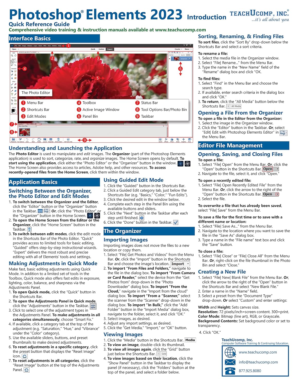 Adobe Photoshop Elements 2023 Introduction Quick Reference Training Tutorial Guide Cheat Sheet of Instructions, Tips & Shortcuts - Laminated Card Broşür – 24 Ekim 2022