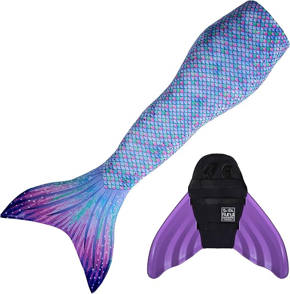 Mermaid Costume and Monofin (Aurora Borealis with Lavender Monofin, JXXL Misses 18-20)