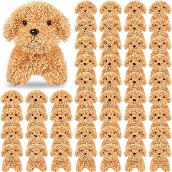 Liliful 50 Pcs Mini Puppy Stuffed Animals Bulk Adopt a Puppy Favors, 4.7" Cute Small Plush Dogs for Kids Back to School Classroom Gifts Bag Fillers Birthday Pet Adoption(Light Brown,Cute Style)