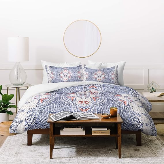 Deny Designs Holli Zollinger フレンチリネン ザリ羽毛布団セット 枕カバー付き ツイン ブルー
