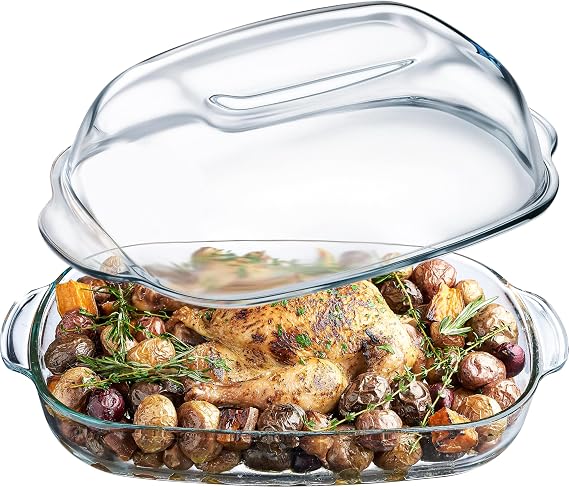 Simax Roaster Dish With High Lid Set, 8 Quart Glass Baking Dish