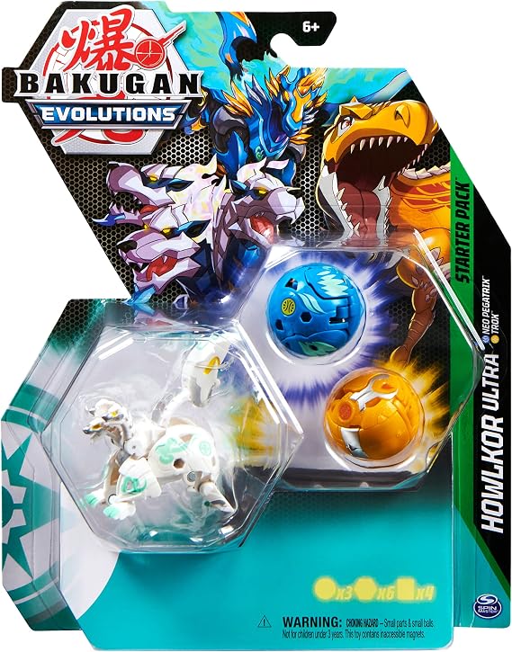 BAKUGAN Evolutions Starter Pack, Howlkor Ultra with Neo Pegatrix and Trox, Collectible Action Figures, Ages 6 and Up, AS SEEN ON ROBLOX, NETFLIX and POP TV