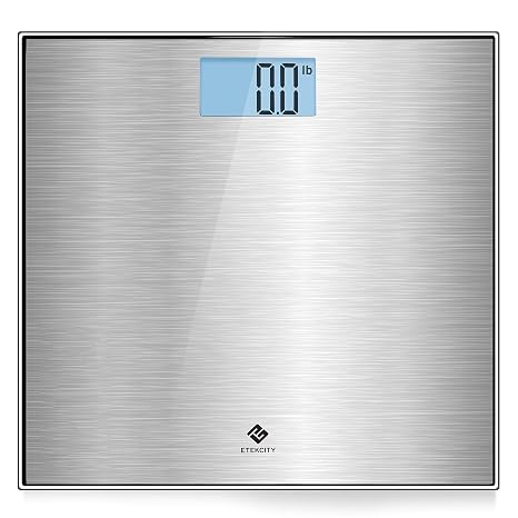 Etekcity Stainless Steel Digital Body Weight Bathroom Scale, 400 Pounds | Step-On Technology, Large Blue LCD Backlight Display, Grey 12x12 Inch, 1 Pack Accurate Bathroom Scale