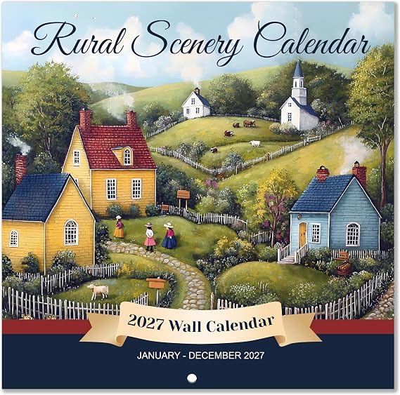2027 Wall Calendar - 2027 Calendar from January - December 2027, 12" x 24" (Open), Rural Landscape Calendar 2027 with Hanging Hole for Home & Office