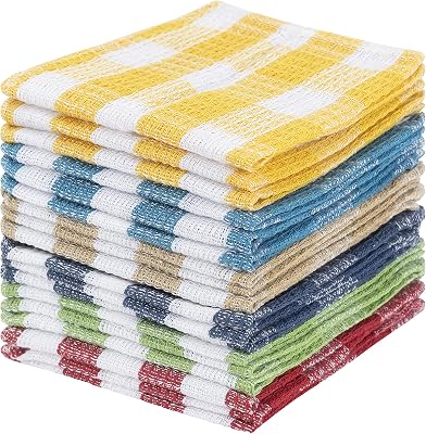 American Linen 18-Pack Cotton Kitchen Dish Cloths - 12x12 inches, Multicolor, Reusable, Waffle Weave