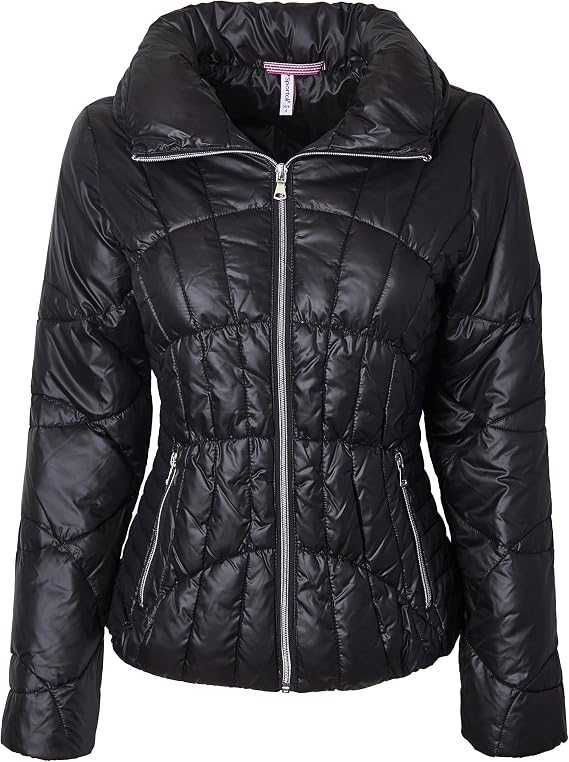 Sportoli Lightweight Womens Midlength Down Fashion Multi-Directional Quilted Winter Puffer Jacket Black (Size Medium)