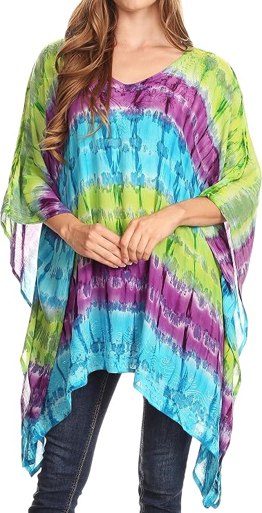 Sakkas Adalwin Desert Sun Lightweight Circle Ponch Tunic Top Blouse W/Embroidery
