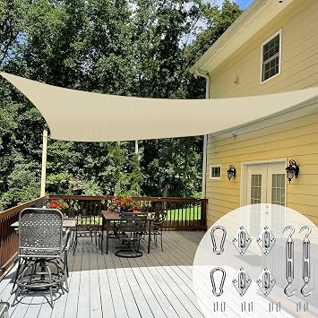 TANG Sun Shade Sail 10' x 12' Rectangle Sunshades Canopy with Hardware Kit, Square Shade Cloth UV Block Outdoor Patio Cover for Backyard Deck Garden Activities and Facility, Beige