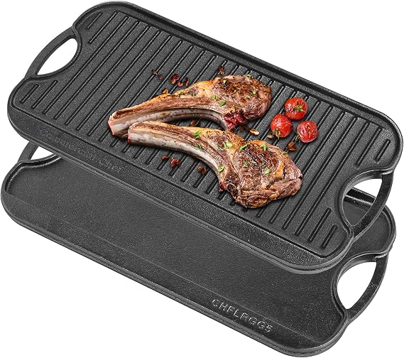 Commercial Chef Reversible Grill Top Griddle, Cast Iron, CHFLRGG5