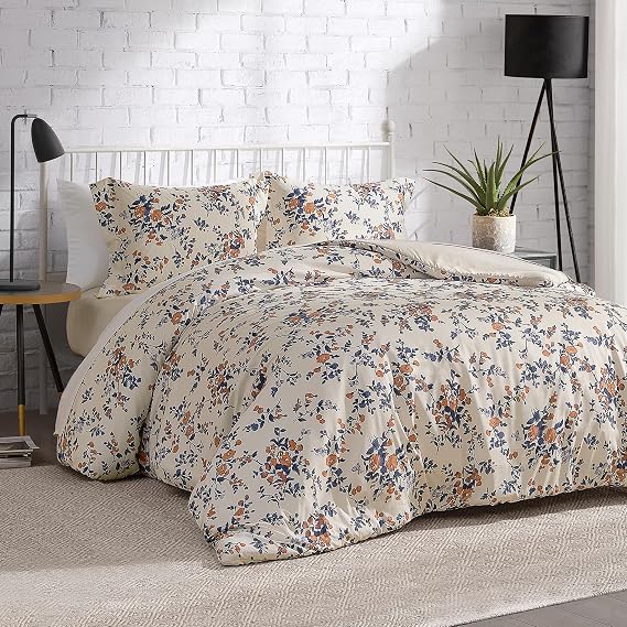 Lucky Brand Garden Floral Bouquet King Microfiber Comforter Set with Sham - 3-Piece Reversible Bedding Set - (1) 108"x92" Comforter, (2) 20"x36" Pillow Shams