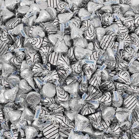 Hershey's Kisses, Hugs and Kisses Milk Chocolate Assortment, Silver Striped Foils, 6 Pounds