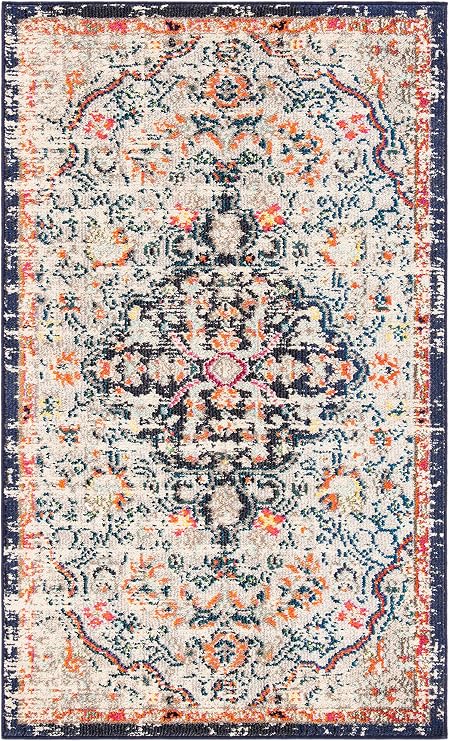 SAFAVIEH Madison Collection Accent Rug - 2'2" x 4', Beige & Black, Medallion Distressed Design, Non-Shedding & Easy Care, Ideal for High Traffic Areas in Entryway, Living Room, Bedroom (MAD447B)