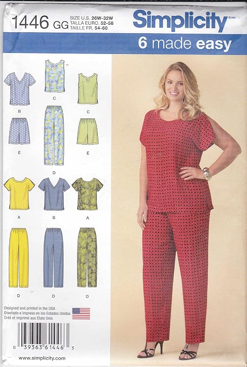 Simplicity 1446 Easy-to-Sew Women's Shirt, Pants & Shorts Sewing Pattern, Sizes 26W-32W