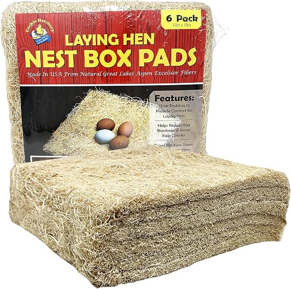 Cackle Hatchery Laying Hen Nest Box Pads Made in USA from Sustainable Aspen Exceslior - 13x13 Nesting Box Liners (6-Pack)